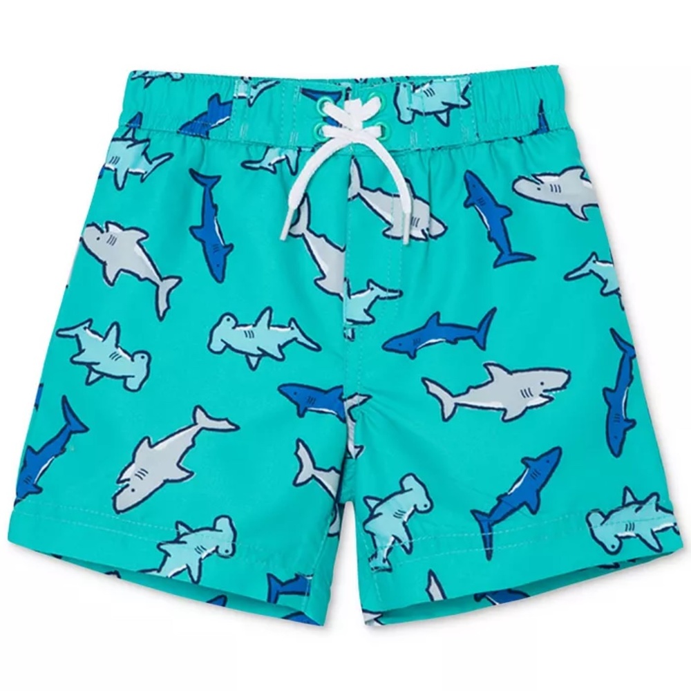 Little Me Baby/Toddler Boy's Swim Trunks, Green Sharks Size 18 Months